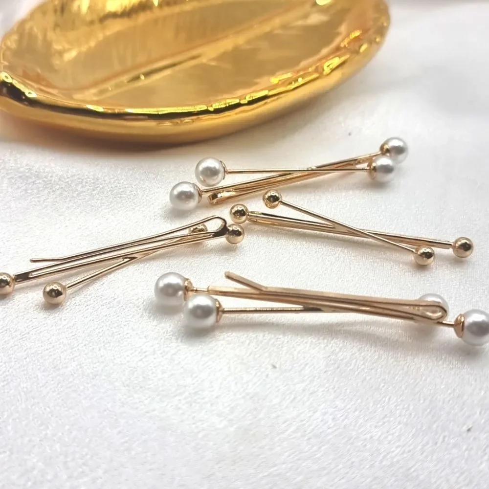ZARA Gold ball & Pearl criss cross hair pins clips • NWOT